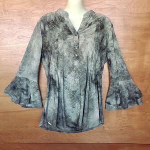Vintage Y2K Fairy Grunge Top Size M Green Boho Fairycore Forest 3/4 Bell Sleeve